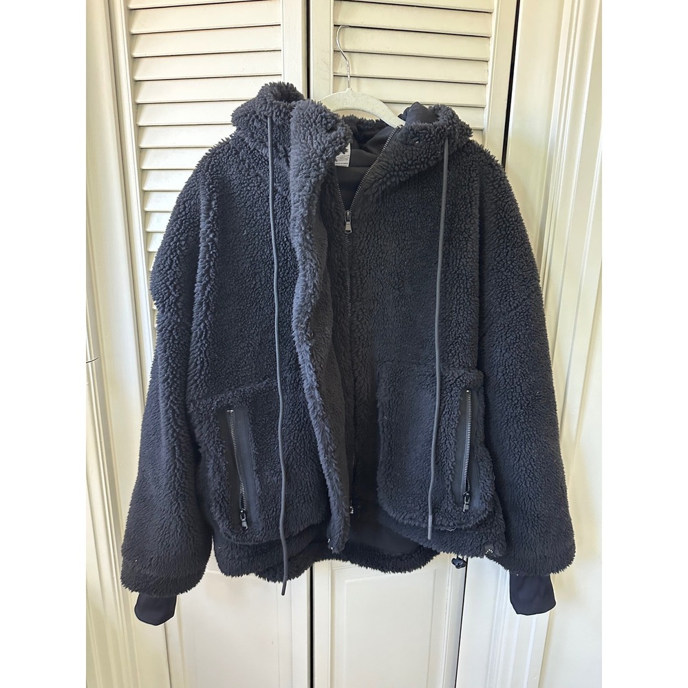 Varley Women Sherpa Fleece Zip Up Hoodie Black Jacket Size Medium
